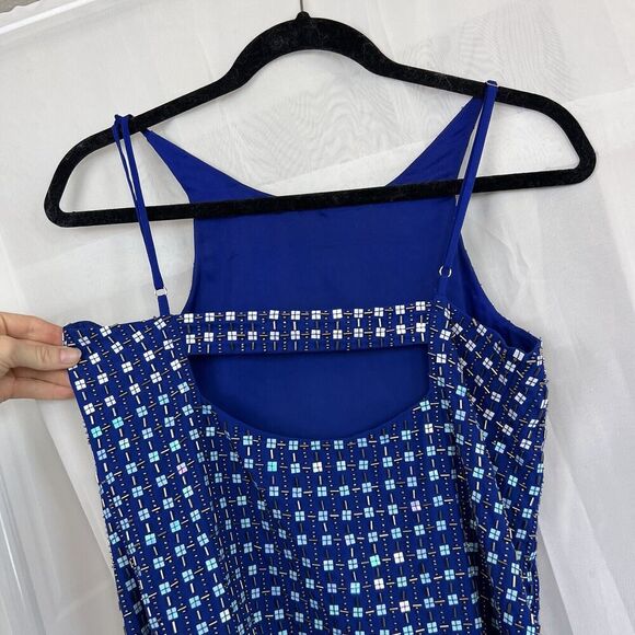 Parker Anthropologie 100% silk beaded colorblock mini dress cutout Small formal - Picture 4 of 8
